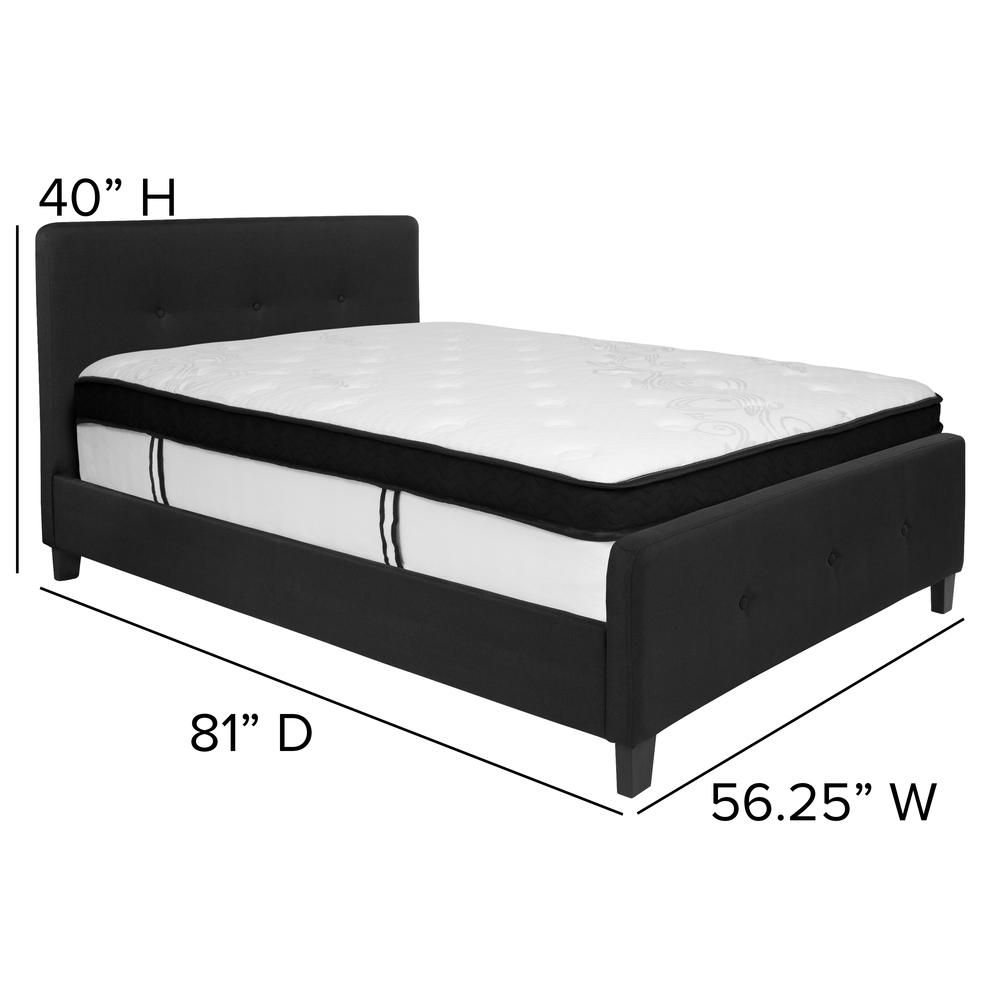 Full Size Three Button Tufted Upholstered Platform Bed in Black Fabric with Mattress. Picture 2