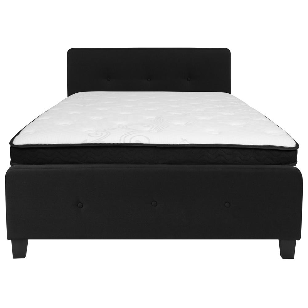 Full Size Three Button Tufted Upholstered Platform Bed in Black Fabric with Mattress. Picture 3