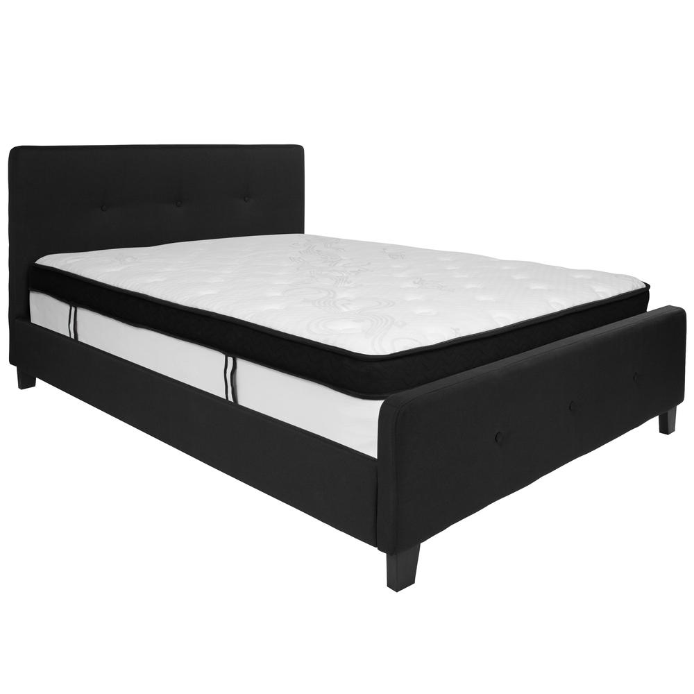 Tribeca Queen Size Tufted Upholstered Platform Bed in Black Fabric with Memory Foam Mattress. Picture 2