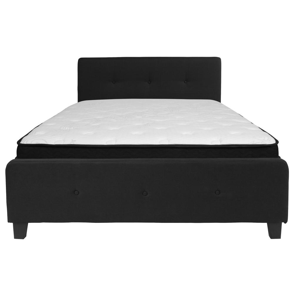 Tribeca Queen Size Tufted Upholstered Platform Bed in Black Fabric with Memory Foam Mattress. Picture 3