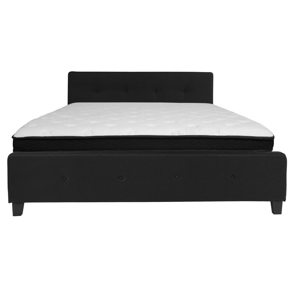 King Size Platform Bed in Black Fabric with Memory Foam Mattress. Picture 3