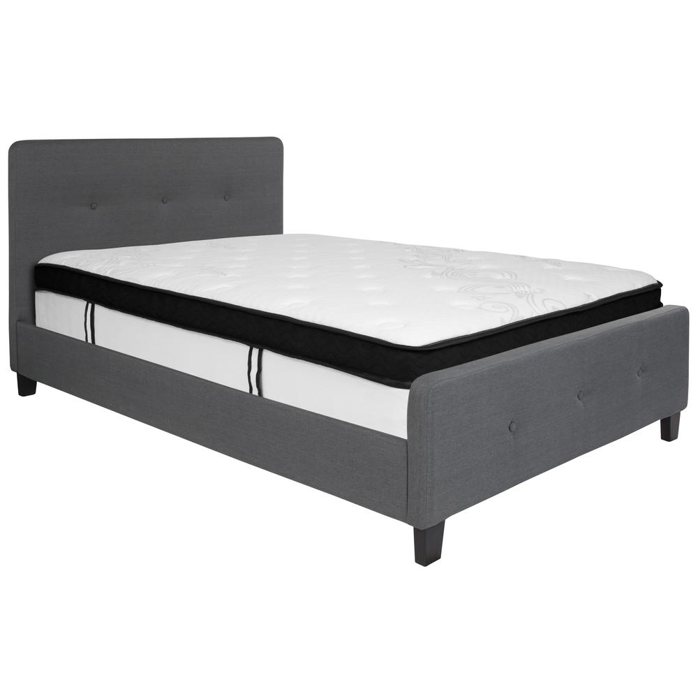 Full Size Platform Bed in Dark Gray Fabric with Memory Foam Mattress. Picture 2