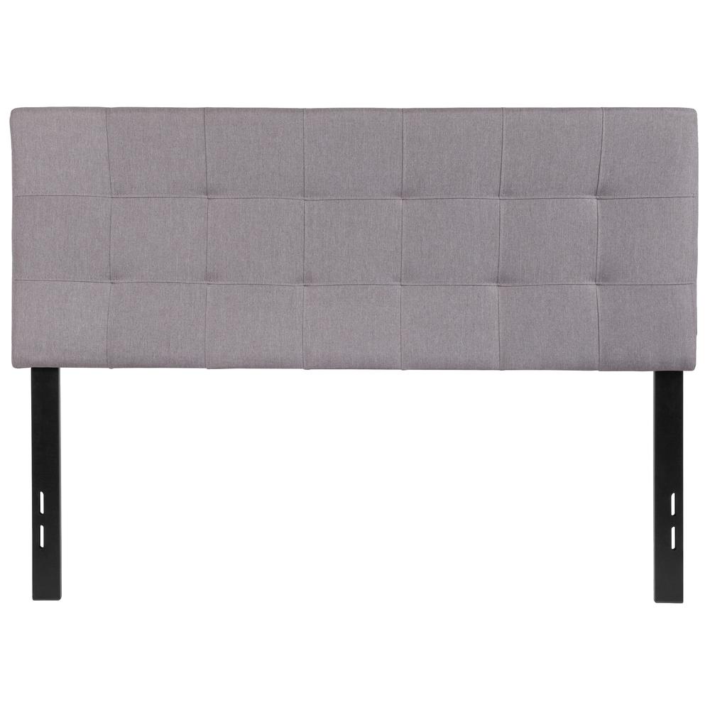 Quilted Tufted Upholstered Full Size Headboard in Light Gray Fabric. The main picture.