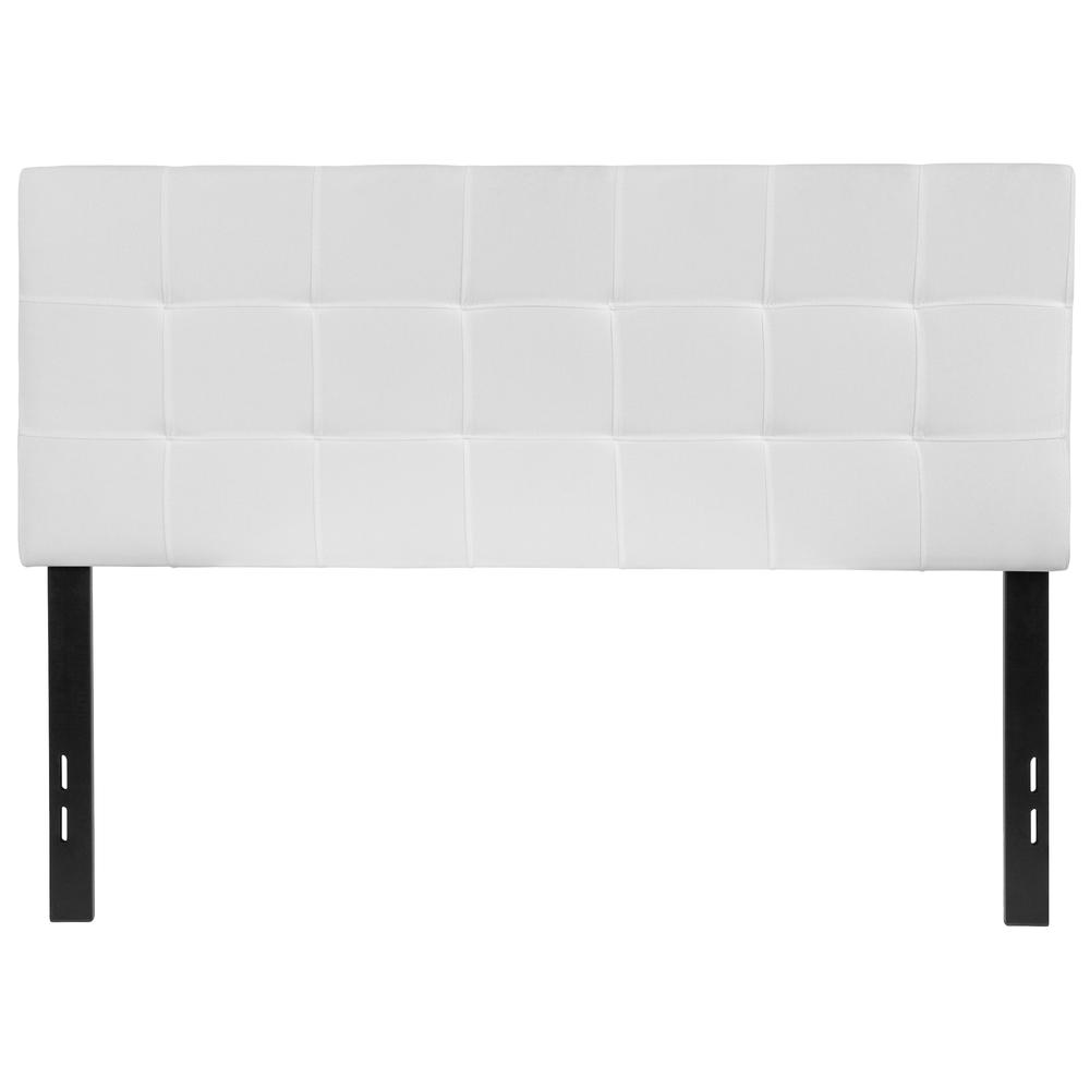 Quilted Tufted Upholstered Full Size Headboard in White Fabric. The main picture.