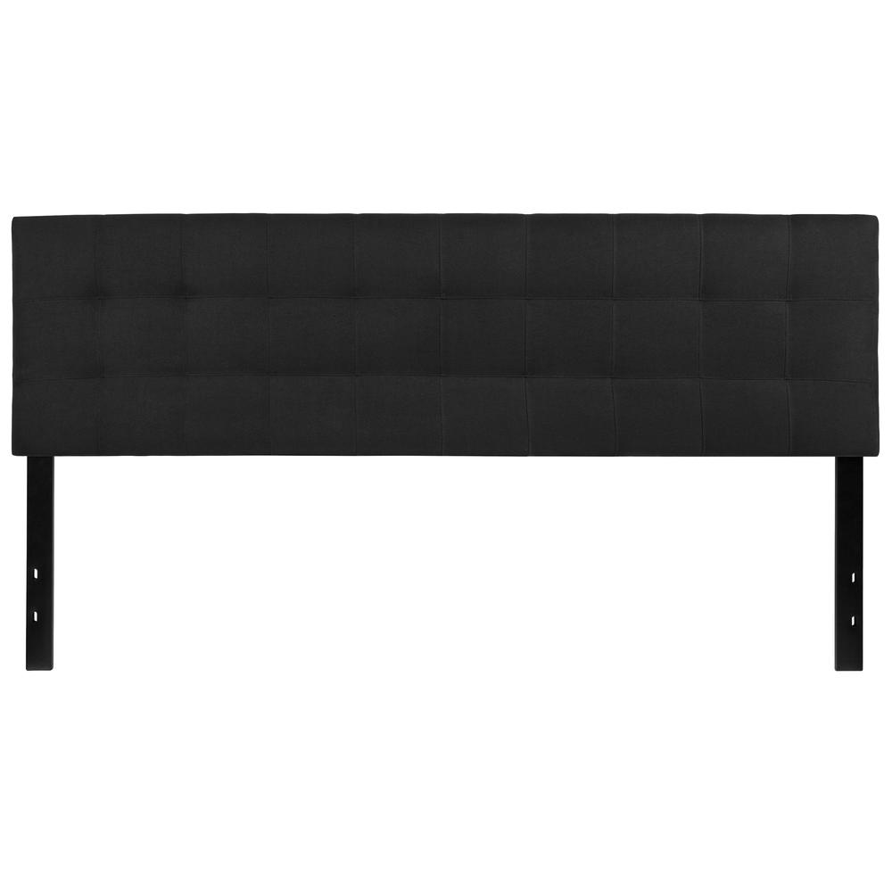 Quilted Tufted Upholstered King Size Headboard in Black Fabric. Picture 1