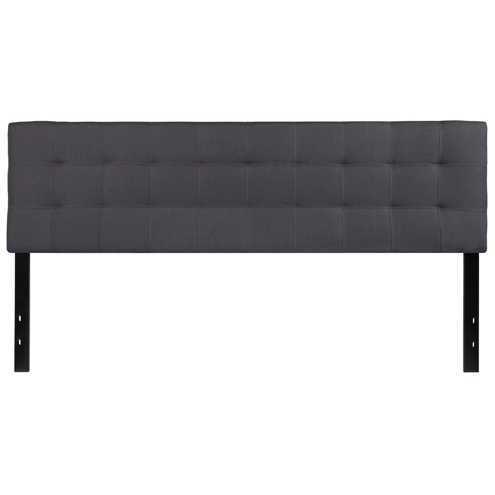 Quilted Tufted Upholstered King Size Headboard in Dark Gray Fabric. Picture 1