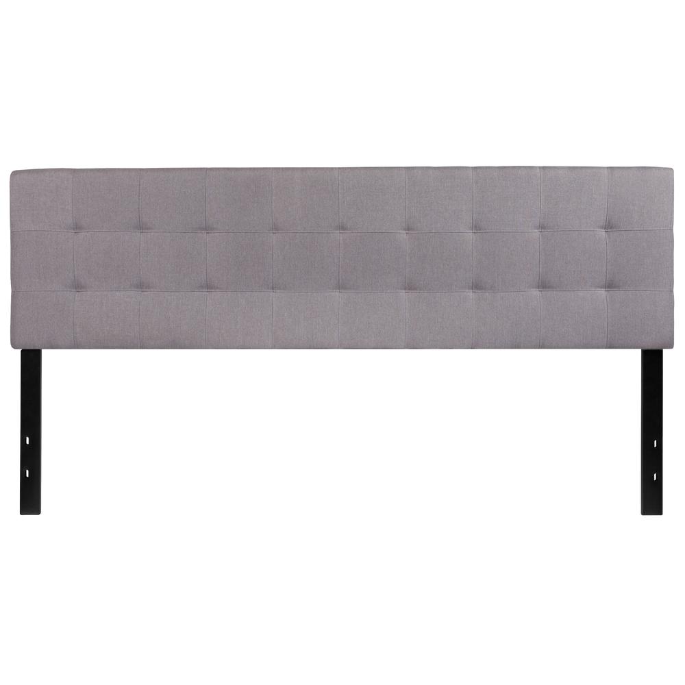Quilted Tufted Upholstered King Size Headboard in Light Gray Fabric. Picture 1