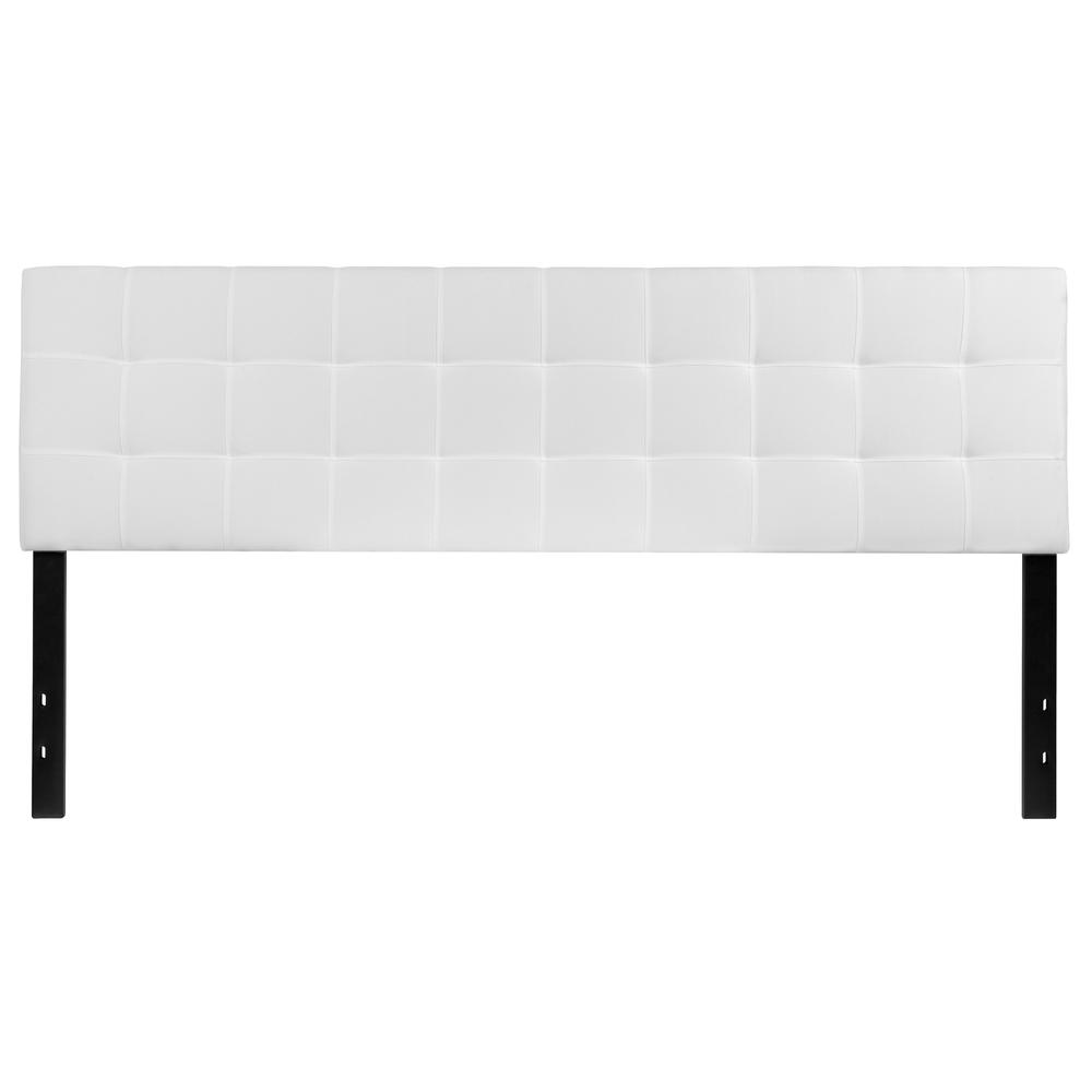 Quilted Tufted Upholstered King Size Headboard in White Fabric. Picture 1