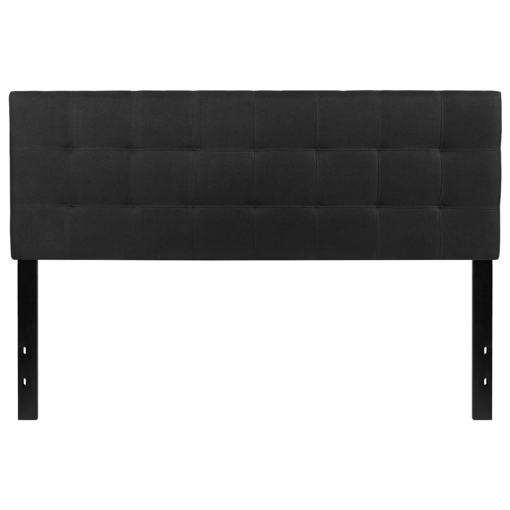 Quilted Tufted Upholstered Queen Size Headboard in Black Fabric. Picture 1