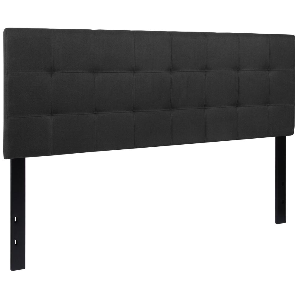 Quilted Tufted Upholstered Queen Size Headboard in Black Fabric. Picture 3
