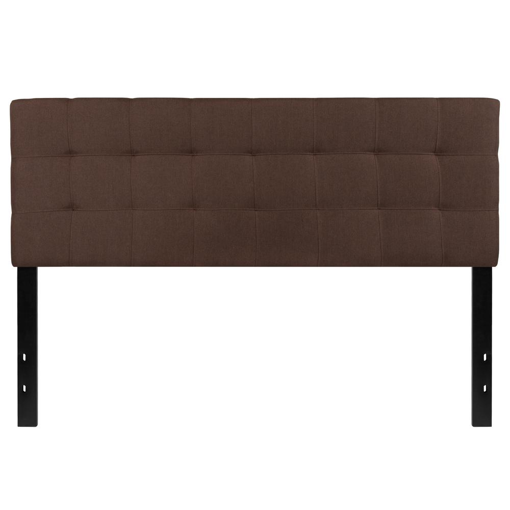 Quilted Tufted Upholstered Queen Size Headboard in Dark Brown Fabric. Picture 1
