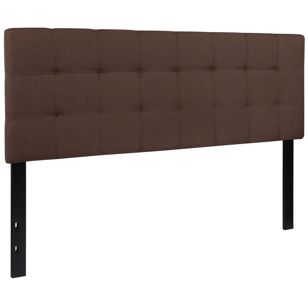 Quilted Tufted Upholstered Queen Size Headboard in Dark Brown Fabric. Picture 3