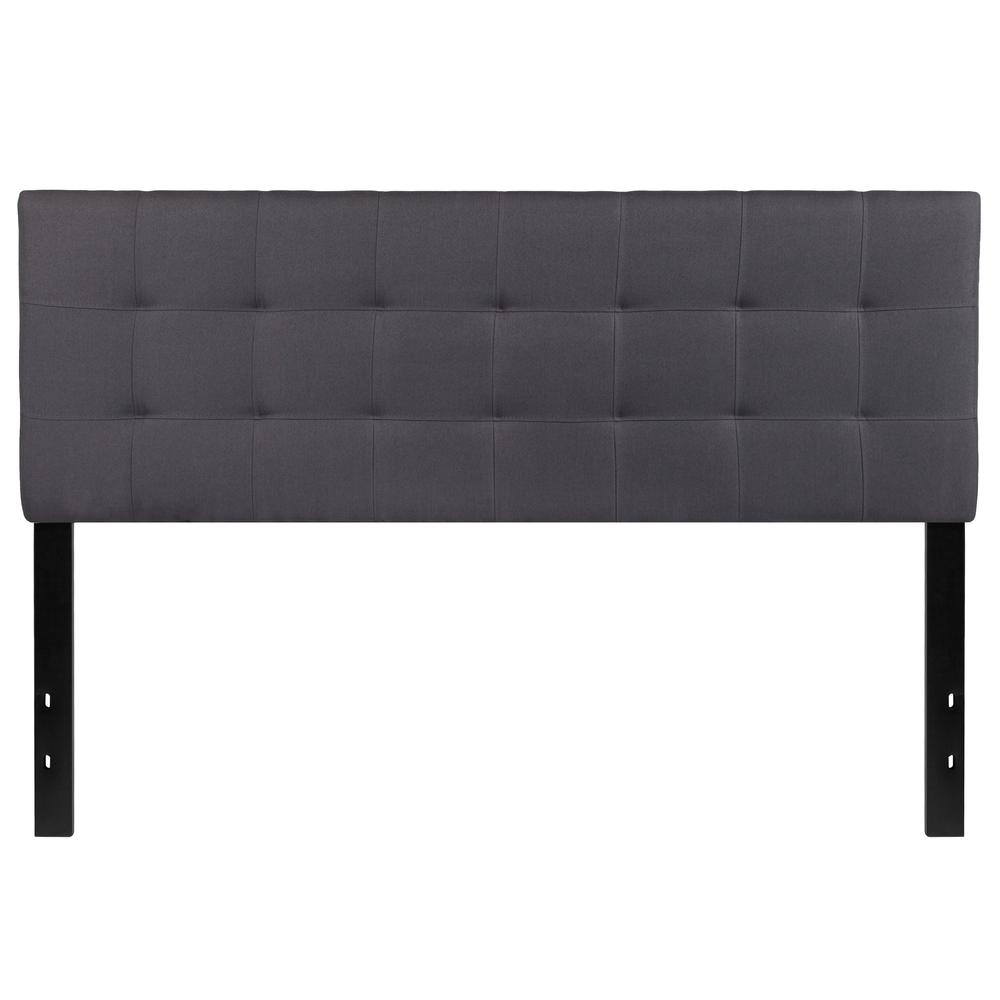 Quilted Tufted Upholstered Queen Size Headboard in Dark Gray Fabric. Picture 1