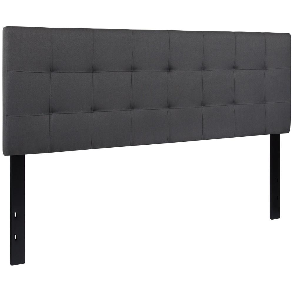 Quilted Tufted Upholstered Queen Size Headboard in Dark Gray Fabric. Picture 3