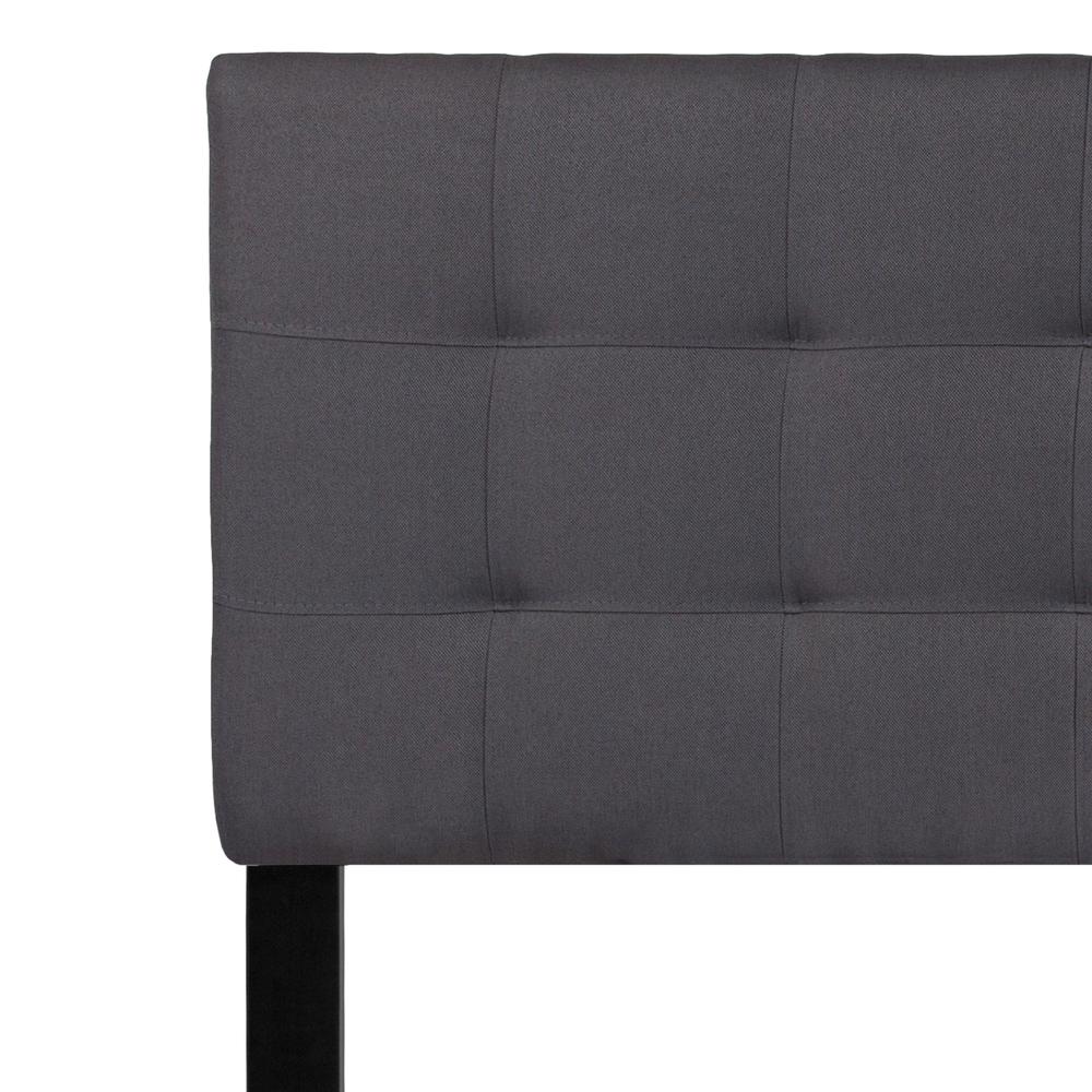 Quilted Tufted Upholstered Queen Size Headboard in Dark Gray Fabric. Picture 4