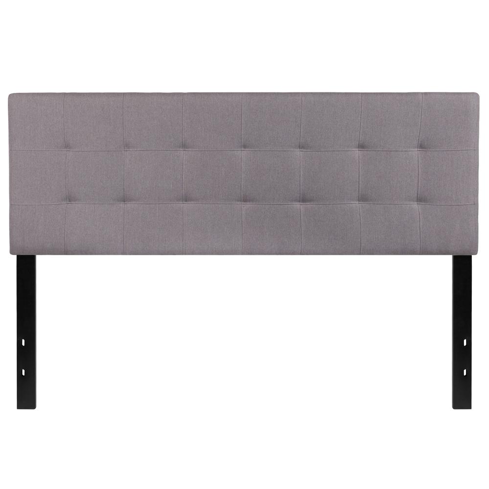 Quilted Tufted Upholstered Queen Size Headboard in Light Gray Fabric. Picture 1