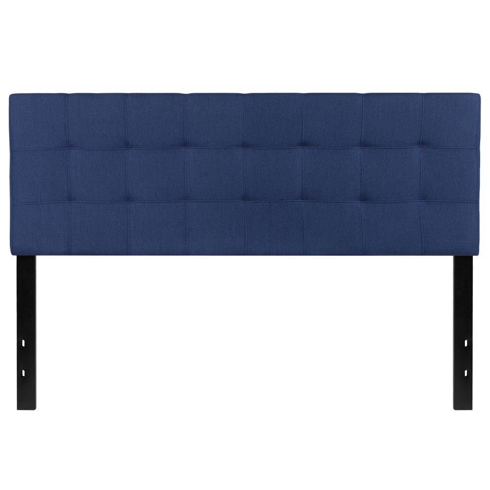 Quilted Tufted Upholstered Queen Size Headboard in Navy Fabric. Picture 1