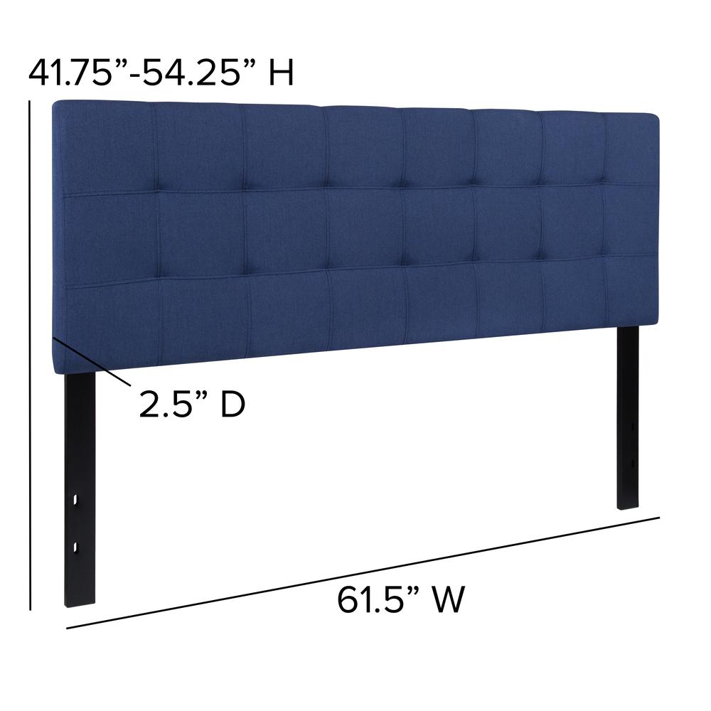Quilted Tufted Upholstered Queen Size Headboard in Navy Fabric. Picture 2