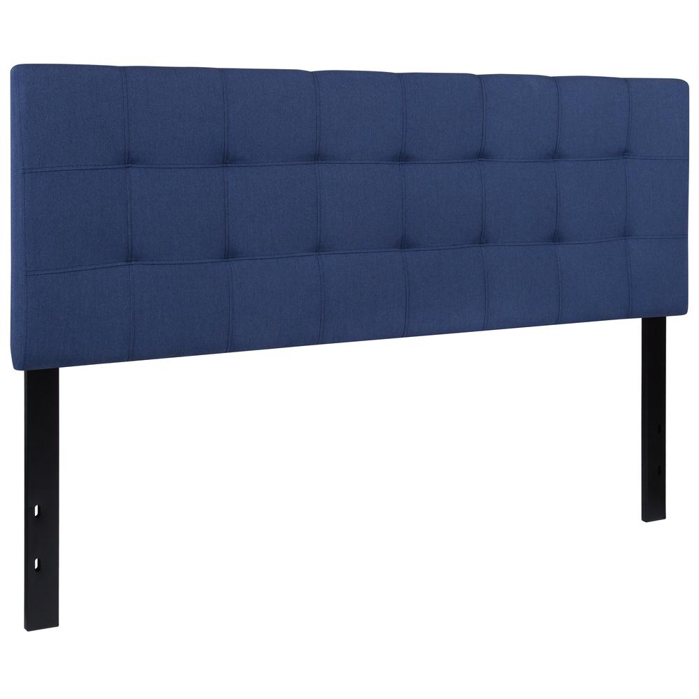 Quilted Tufted Upholstered Queen Size Headboard in Navy Fabric. Picture 3