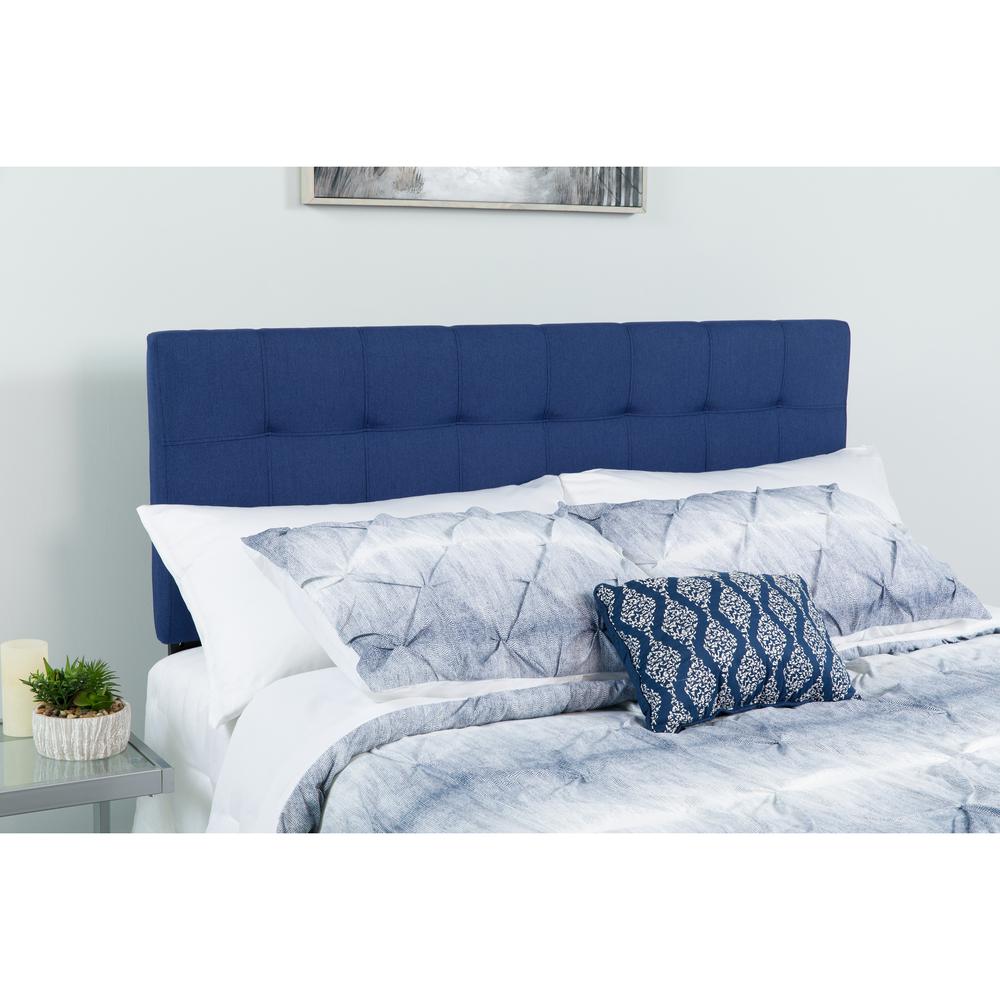 Quilted Tufted Upholstered Queen Size Headboard in Navy Fabric. Picture 4