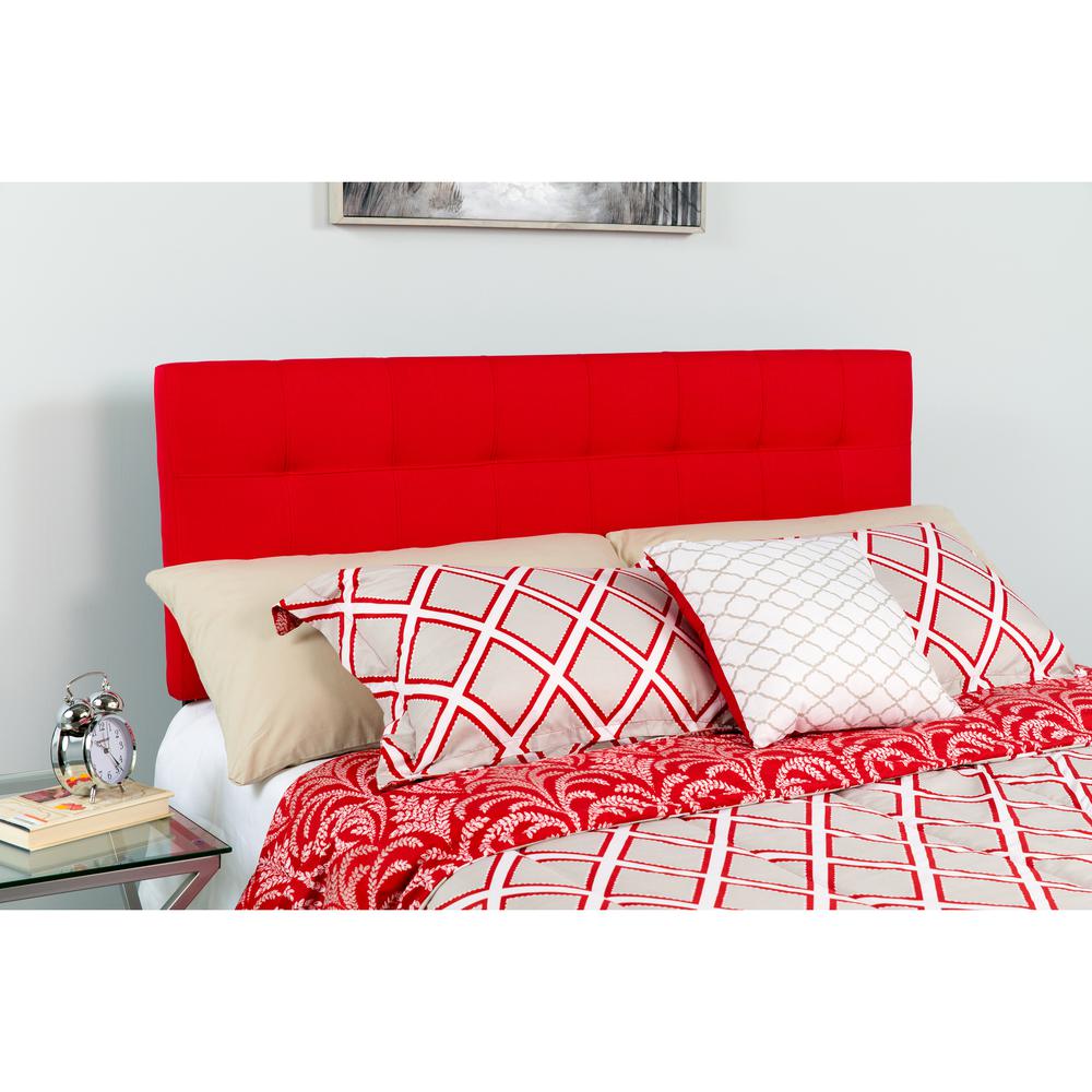 Quilted Tufted Upholstered Queen Size Headboard in Red Fabric. Picture 4