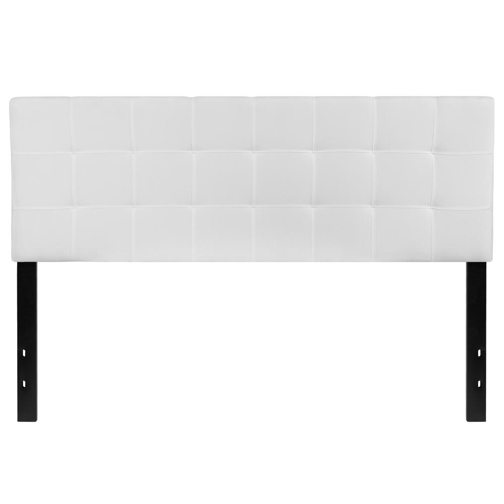Quilted Tufted Upholstered Queen Size Headboard in White Fabric. Picture 1