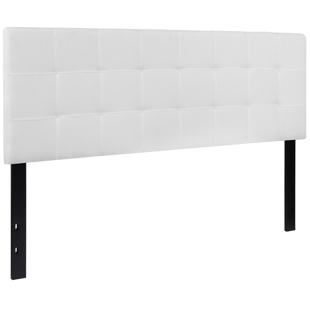 Quilted Tufted Upholstered Queen Size Headboard in White Fabric. Picture 3