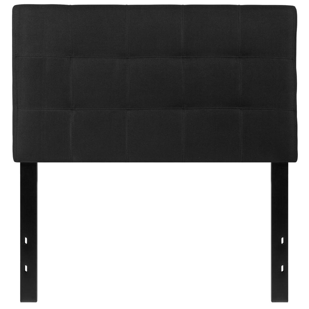 Quilted Tufted Upholstered Twin Size Headboard in Black Fabric. Picture 1