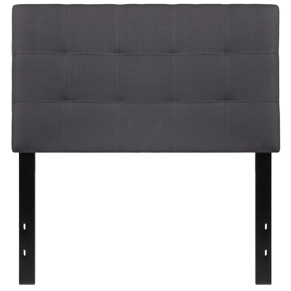Quilted Tufted Upholstered Twin Size Headboard in Dark Gray Fabric. Picture 1