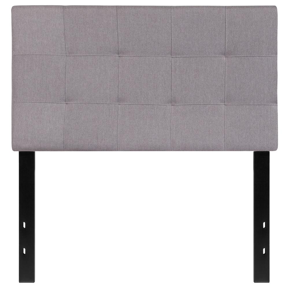 Quilted Tufted Upholstered Twin Size Headboard in Light Gray Fabric. The main picture.