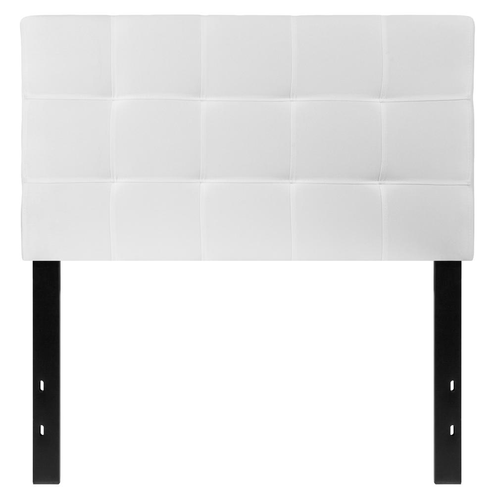Quilted Tufted Upholstered Twin Size Headboard in White Fabric. Picture 1