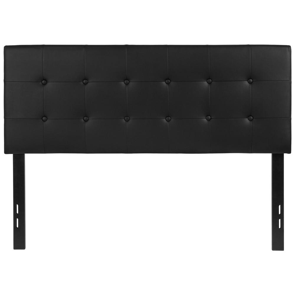 Button Tufted Upholstered Full Size Headboard in Black Vinyl. Picture 1