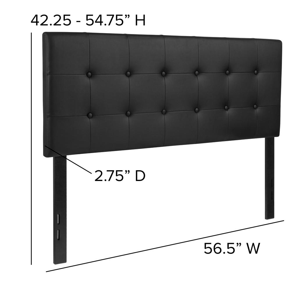 Button Tufted Upholstered Full Size Headboard in Black Vinyl. Picture 2