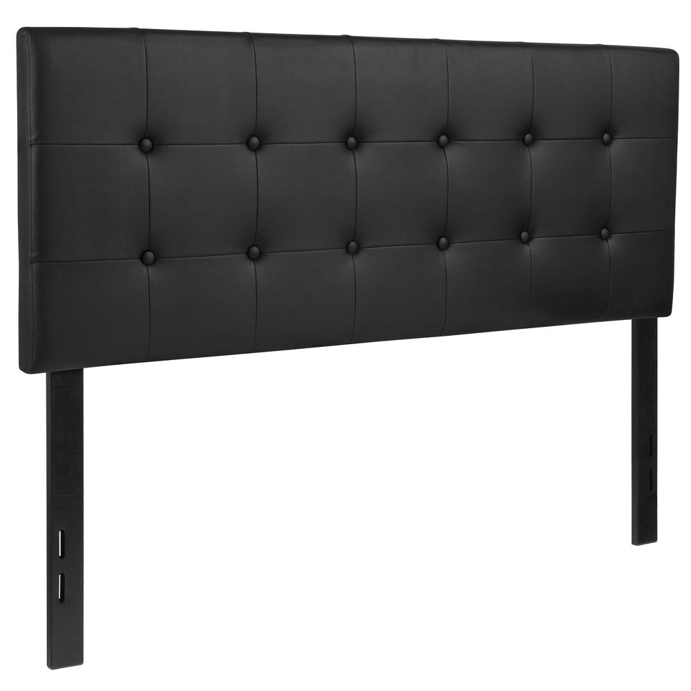 Button Tufted Upholstered Full Size Headboard in Black Vinyl. Picture 3