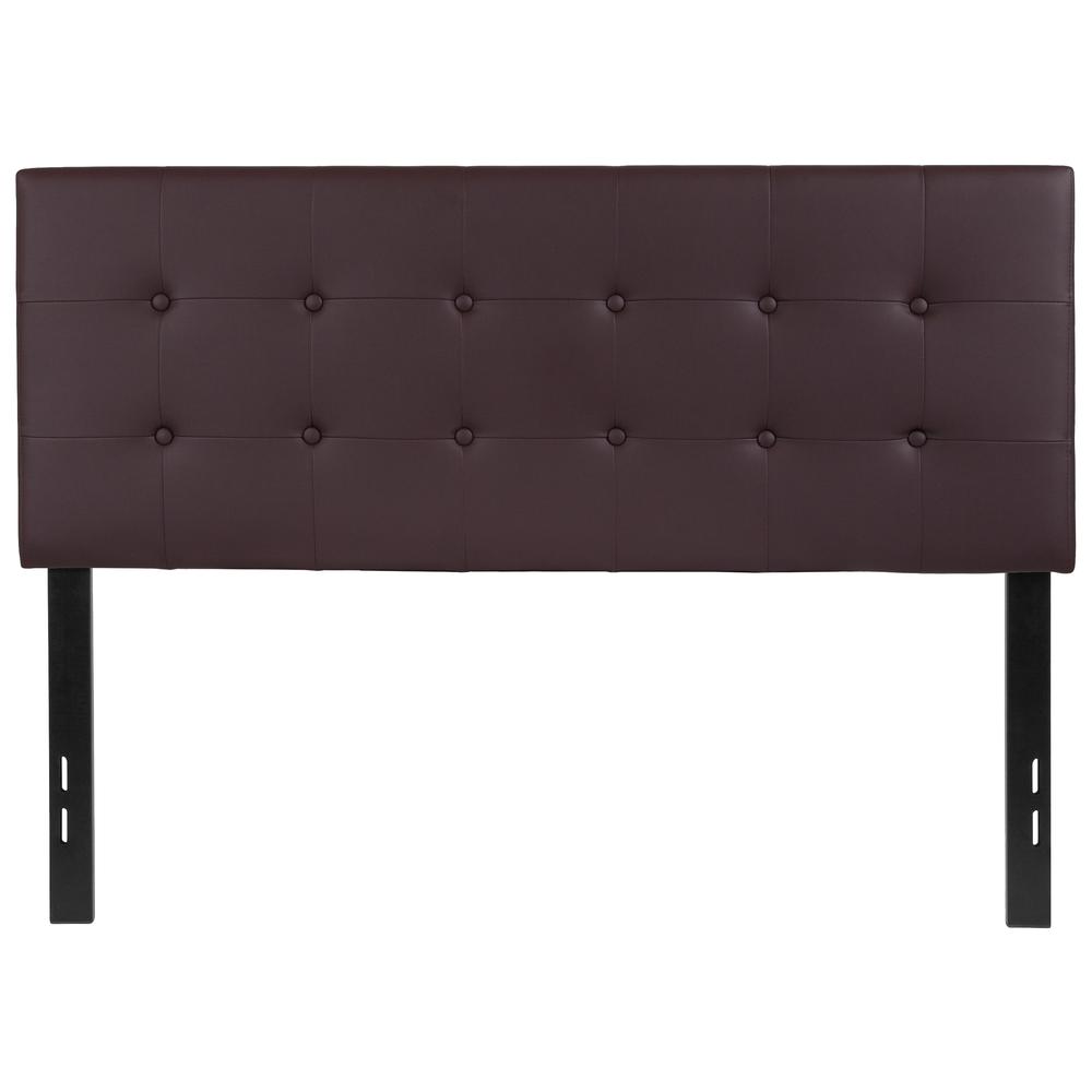 Button Tufted Upholstered Full Size Headboard in Brown Vinyl. Picture 1