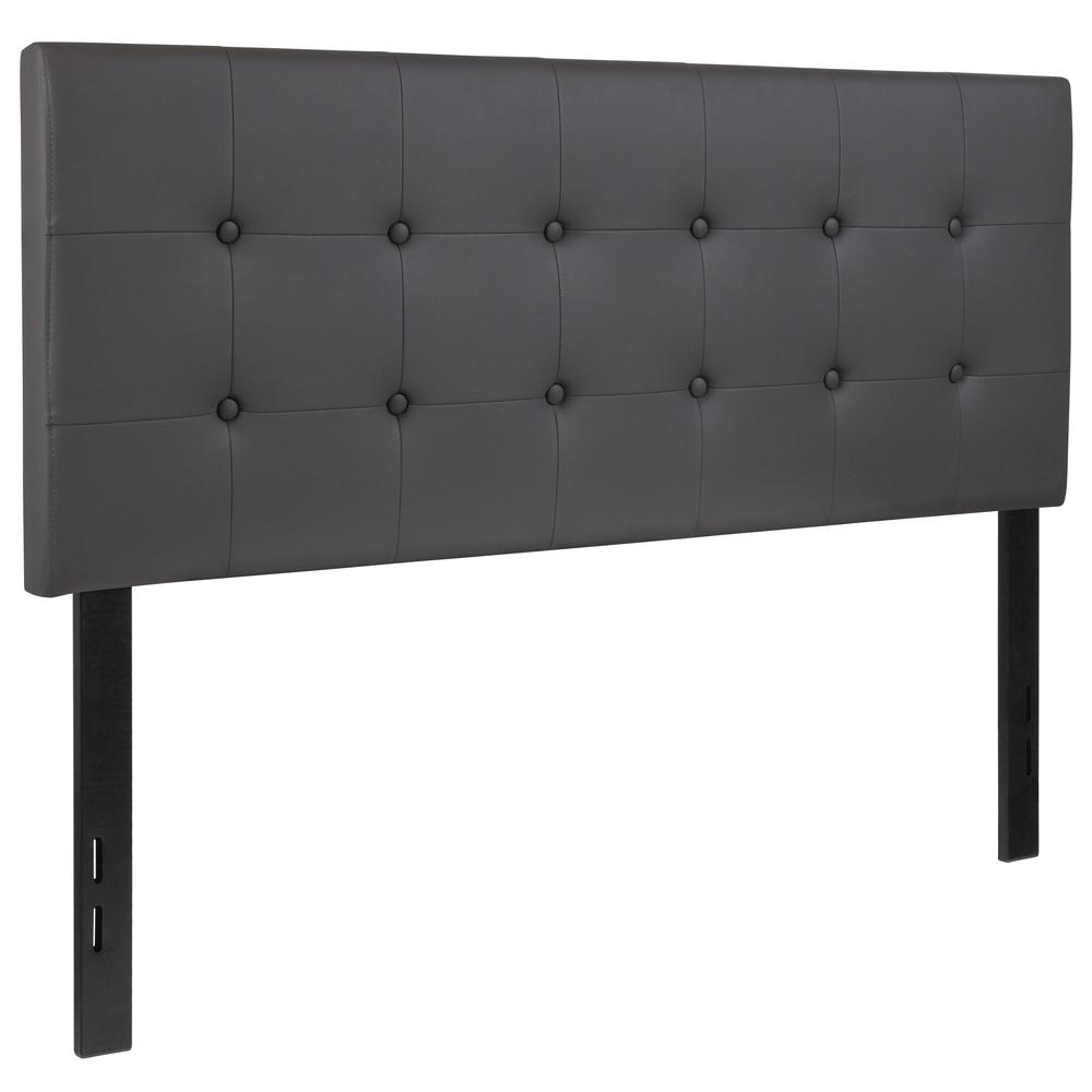 Button Tufted Upholstered Full Size Headboard in Gray Vinyl. Picture 3