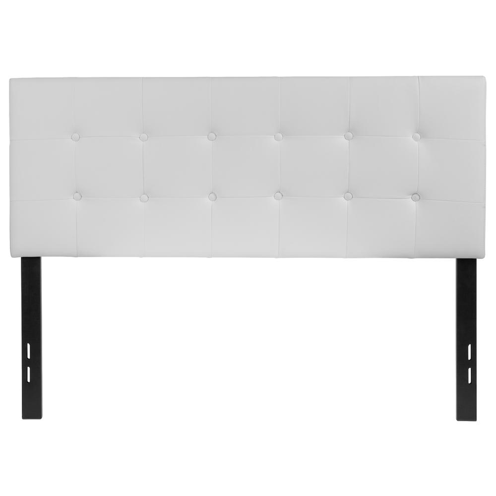 Button Tufted Upholstered Full Size Headboard in White Vinyl. The main picture.
