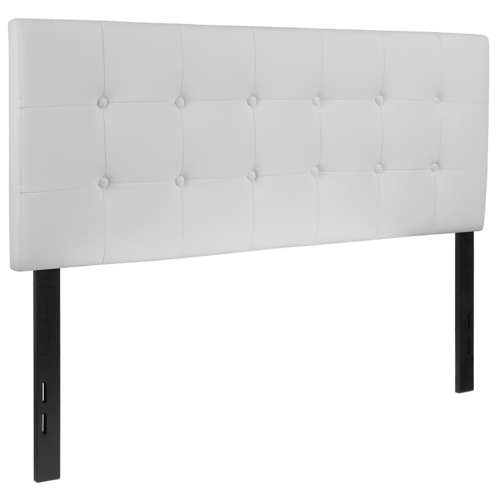 Button Tufted Upholstered Full Size Headboard in White Vinyl. Picture 3