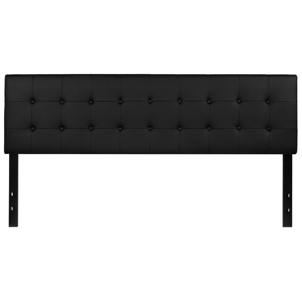 Button Tufted Upholstered King Size Headboard in Black Vinyl. Picture 1
