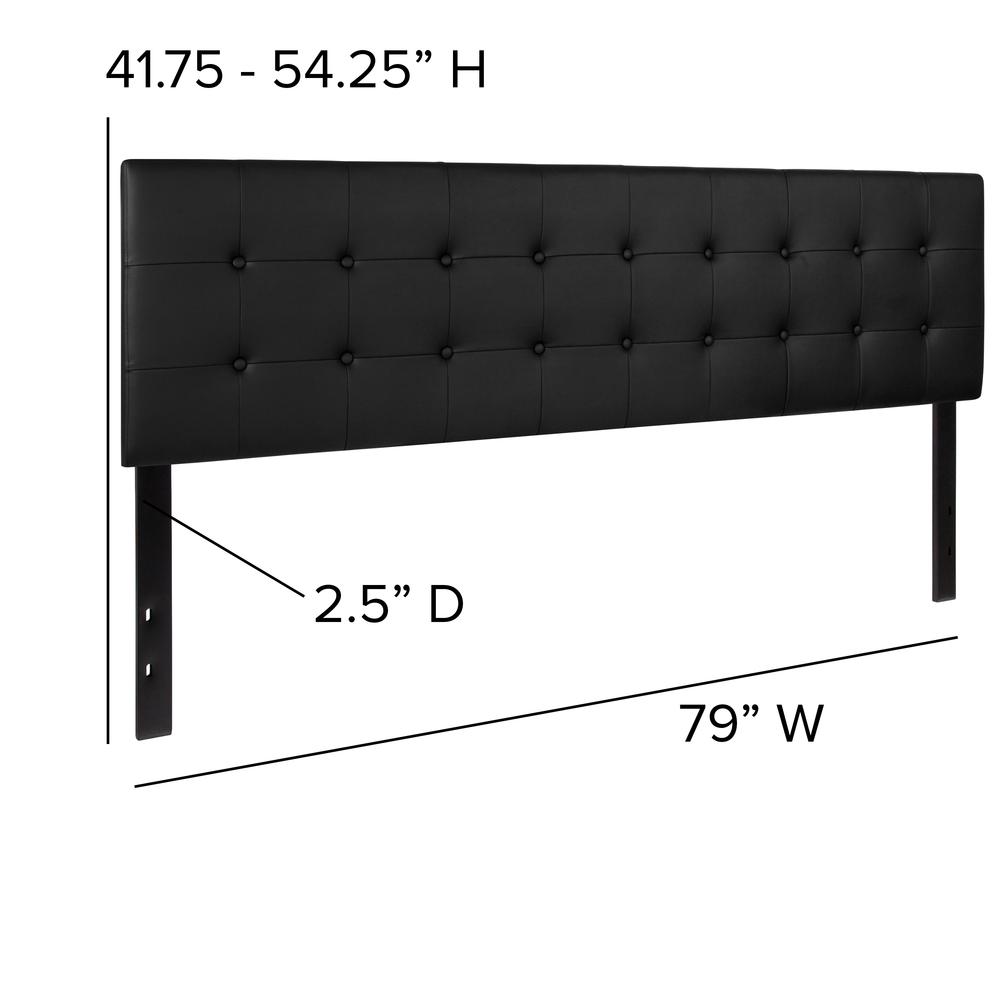 Button Tufted Upholstered King Size Headboard in Black Vinyl. Picture 2
