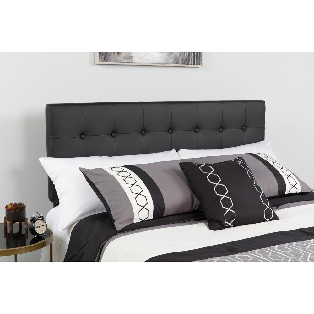 Button Tufted Upholstered King Size Headboard in Black Vinyl. Picture 3