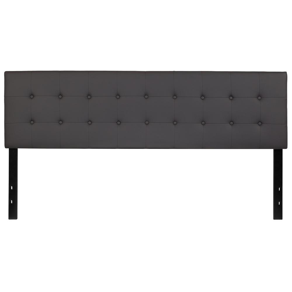 Button Tufted Upholstered King Size Headboard in Gray Vinyl. Picture 1