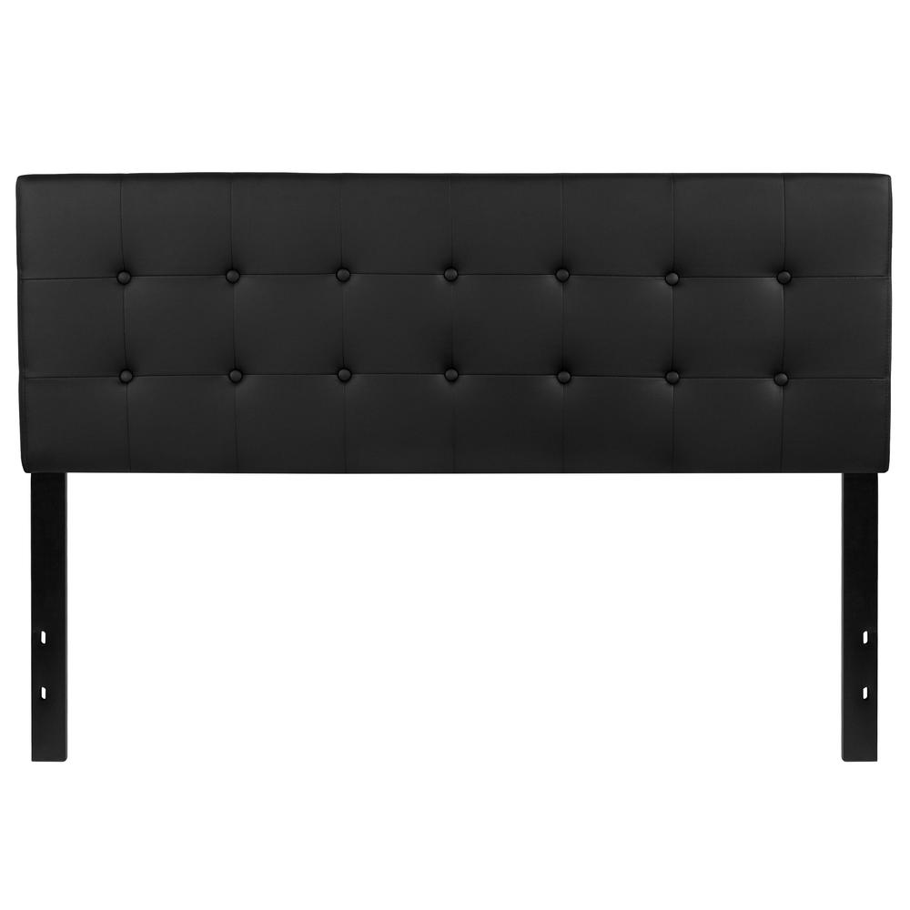 Button Tufted Upholstered Queen Size Headboard in Black Vinyl. Picture 1