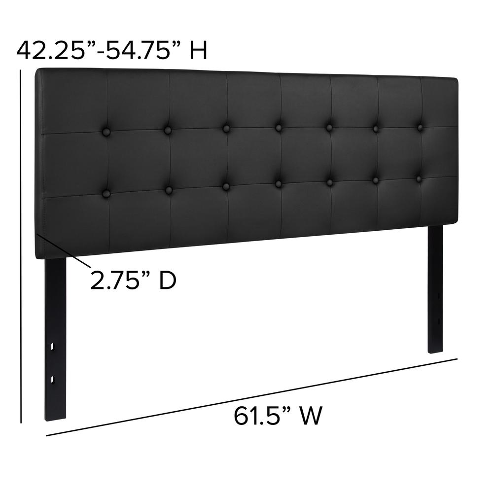 Button Tufted Upholstered Queen Size Headboard in Black Vinyl. Picture 2