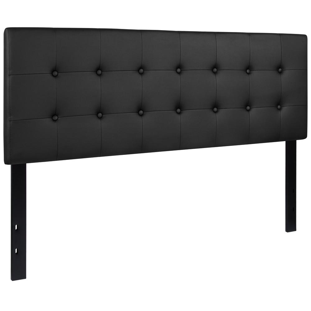 Button Tufted Upholstered Queen Size Headboard in Black Vinyl. Picture 3