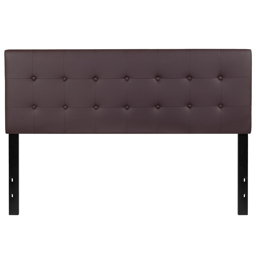 Button Tufted Upholstered Queen Size Headboard in Brown Vinyl. Picture 1