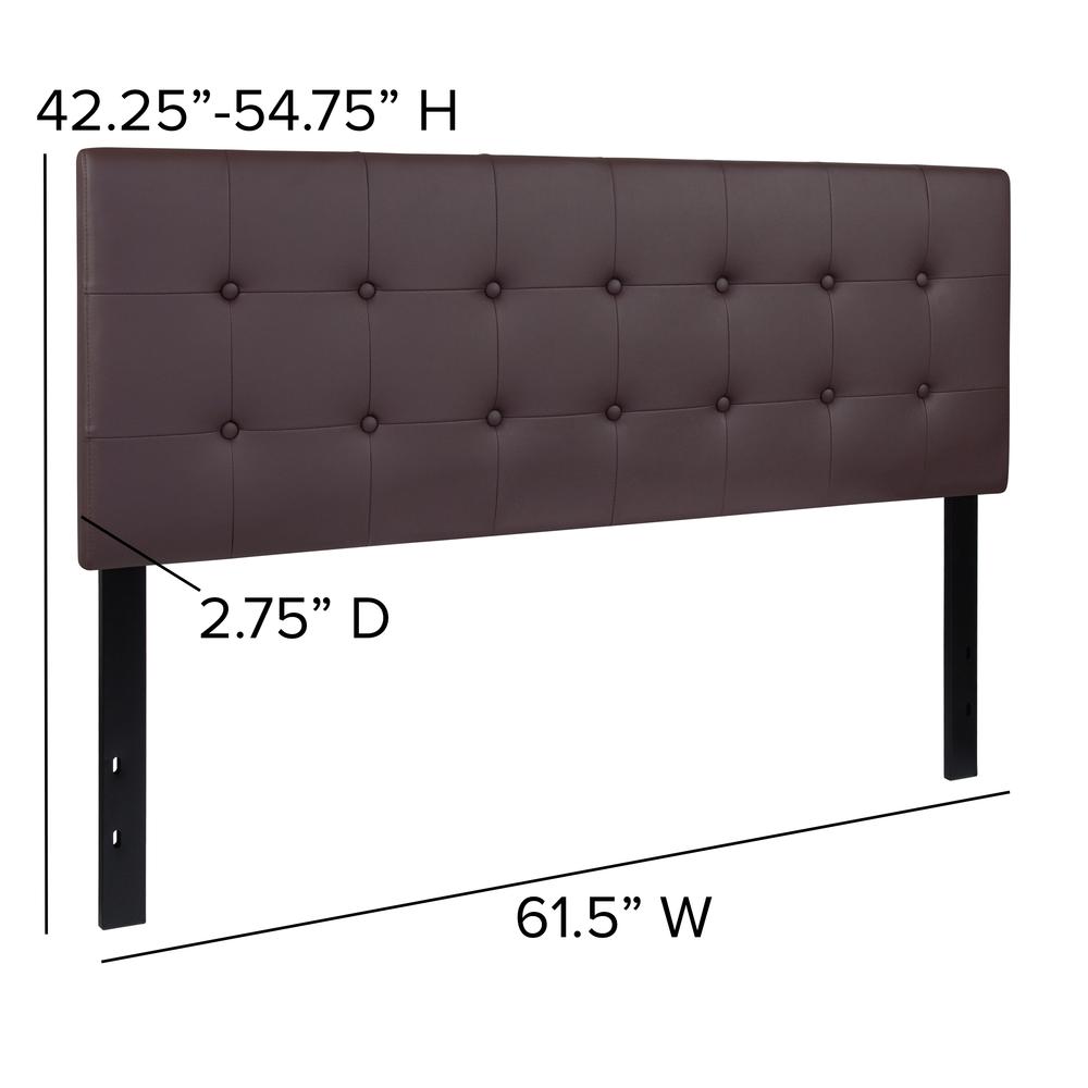 Button Tufted Upholstered Queen Size Headboard in Brown Vinyl. Picture 2