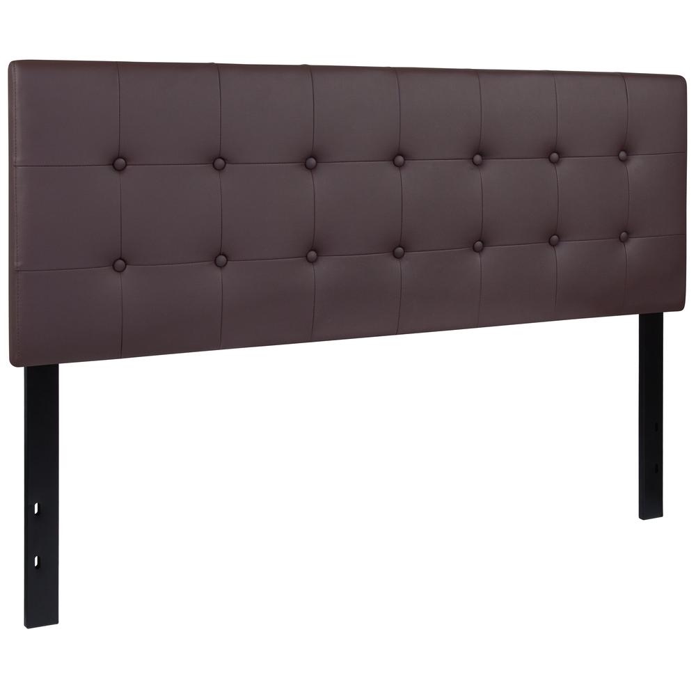 Button Tufted Upholstered Queen Size Headboard in Brown Vinyl. Picture 3