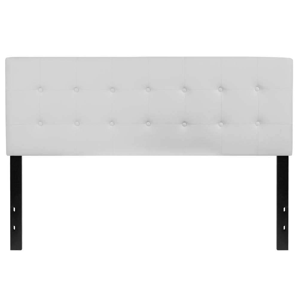Button Tufted Upholstered Queen Size Headboard in White Vinyl. The main picture.