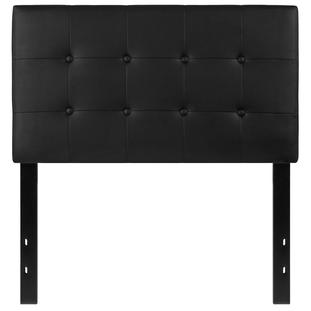 Button Tufted Upholstered Twin Size Headboard in Black Vinyl. Picture 1